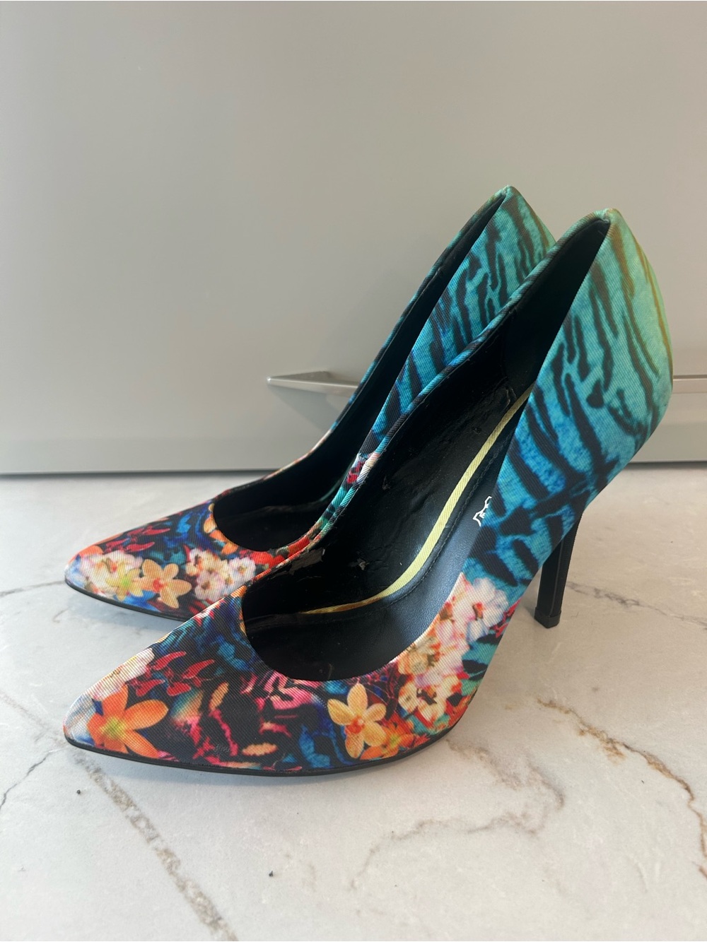 Vintage Aldo Floral & Teal Zebra Pointed multi colour Stiletto Heels❤️7.5